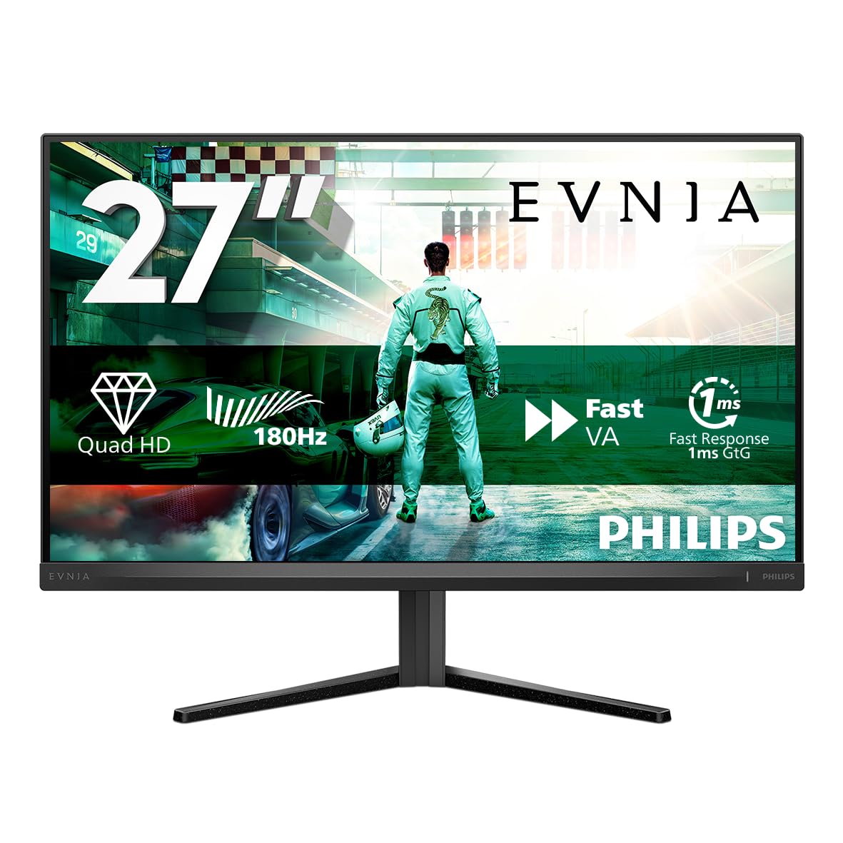 Philips Gaming Monitor 27M2N3500AM 27 pollici, , 2560x1440, WQHD, 180Hz, Fast VA Panel, 0.5ms MPRT, , (HDMI2x 2.0 DP 1x 1.4) Adaptive Sync, HDR10, FreeSync Premium, Grigio Scuro