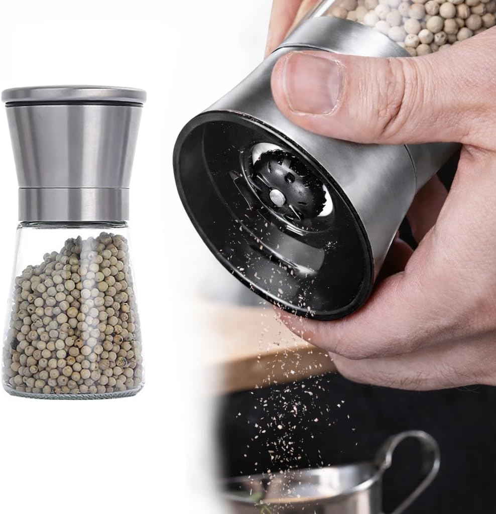 Premium Stainless Steel Pepper Grinder – 180ml (6.1 oz), Adjustable Coarseness, Refillable, Smooth Grinding for Fresh Peppercorns, Salt & Spices