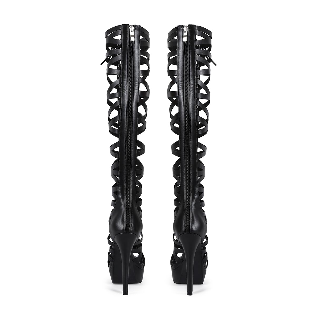 Feinlina Bottes à talons hauts pour femmes, noires, lacées, découpes, à bout ouvert, talons aiguilles, pour les fêtes et les mariages