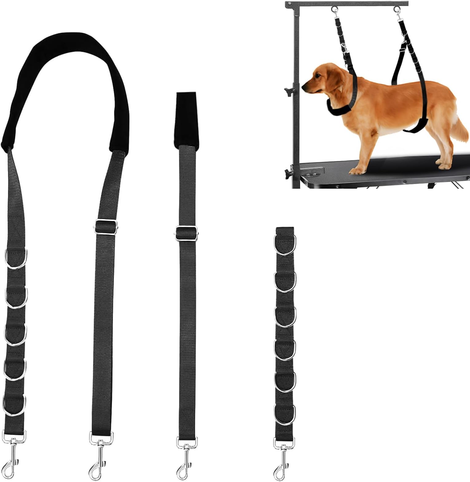 ASOCEA Dog Grooming Belly Strap Nylon Grooming Restraint Loop Noose Dog Grooming Extension Strap Adjustable Traction Leash with D-Rings for Small Medium Cats Dogs Grooming Bathing (Black)