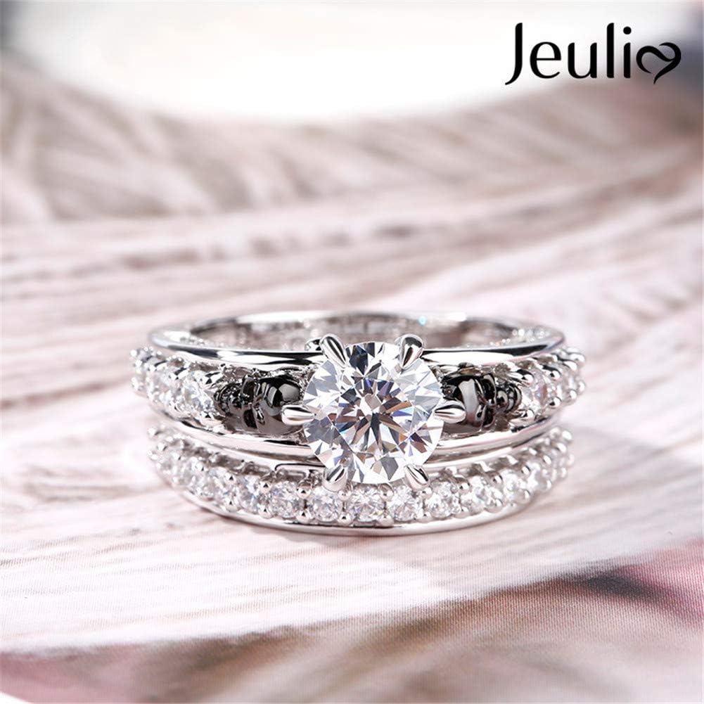 Jeulia 4Carat Women Curved Two Tone Skull Rings Men Sterling Silver White Diamond Bridal Ring Set Round Cut Halo Engagement Rings Cubic Zirconia Eternity Band Promise Wedding Anniversary - Image 8