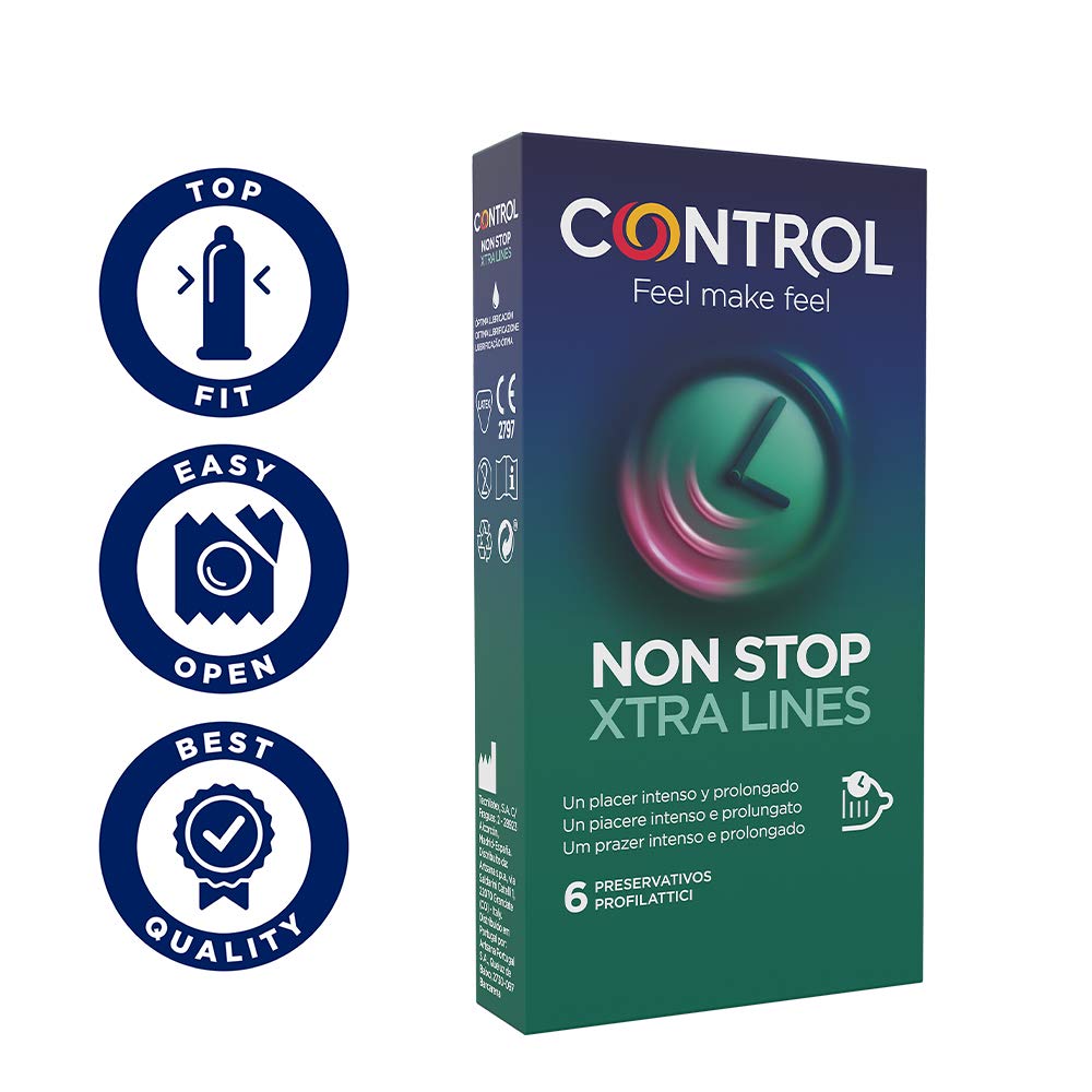 Control Effet retardateur Lot de 24 préservatifs : non stop points et vergetures and Non Stop Retard and Non Stop Xtra Lines, Pack de 3 boîtes, sans parfum