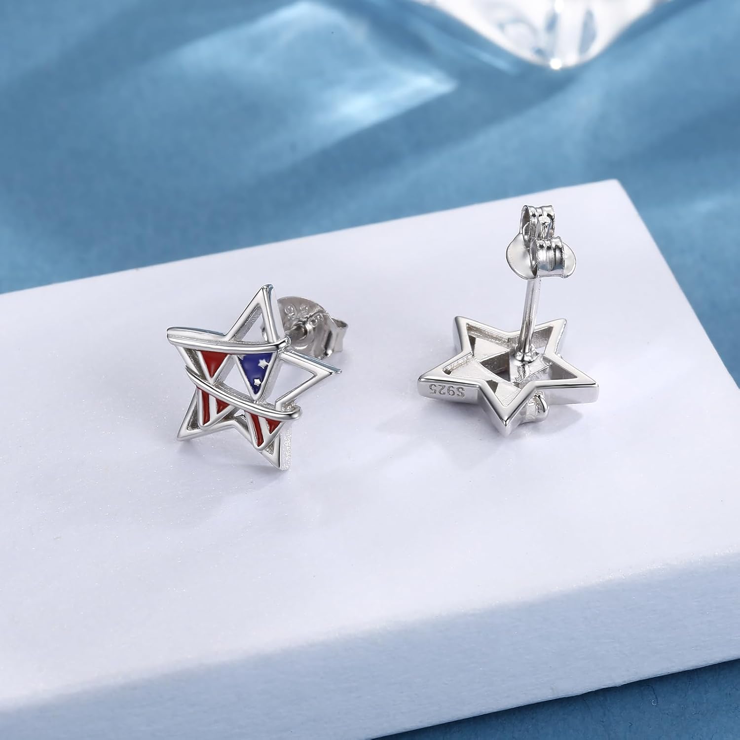 Patriotic Star Stud Earrings for Women 925 Sterling Silver-American Flag Earrings USA Pride Jewelry-4th of July Independence Day Earrings - Image 5