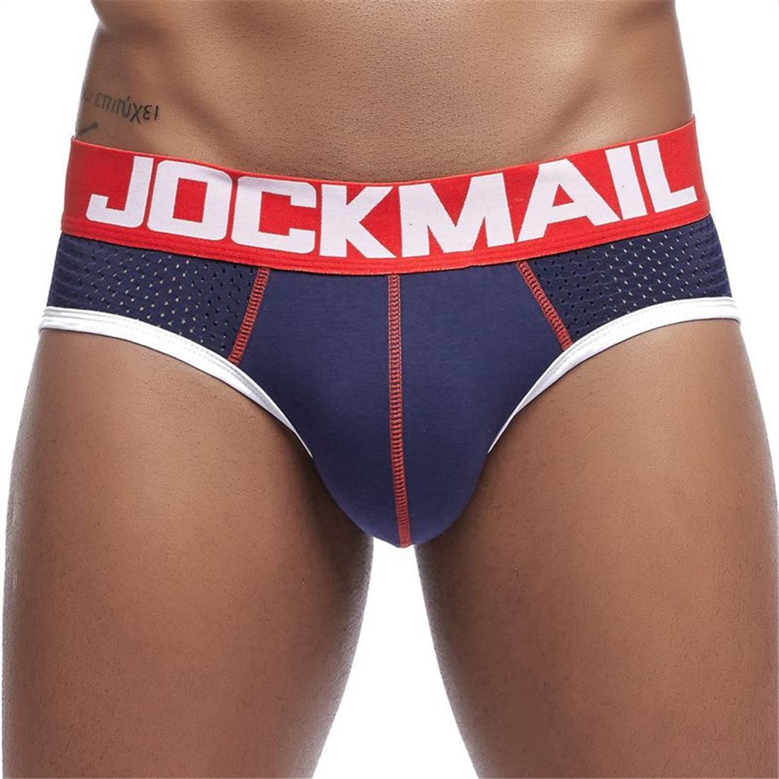 Jockmail Men's Navy Sexy Underwear Briefs Mesh Breathable Sexy Briefs Slips Panties Underpants Boxer Briefs Sleepwear (M, )