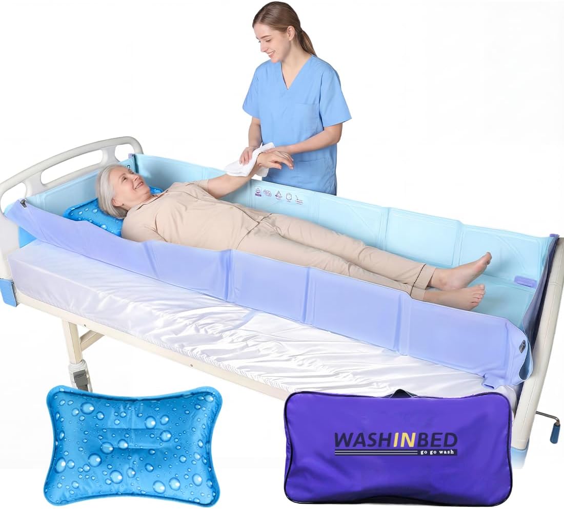 Bed Portable Bathtub – Folding Shower Mattress for Bedridden Patients, Elderly & Disabled – Full Body Washing in Bed, Waterproof PVC, with Water Pillow & Drainage System