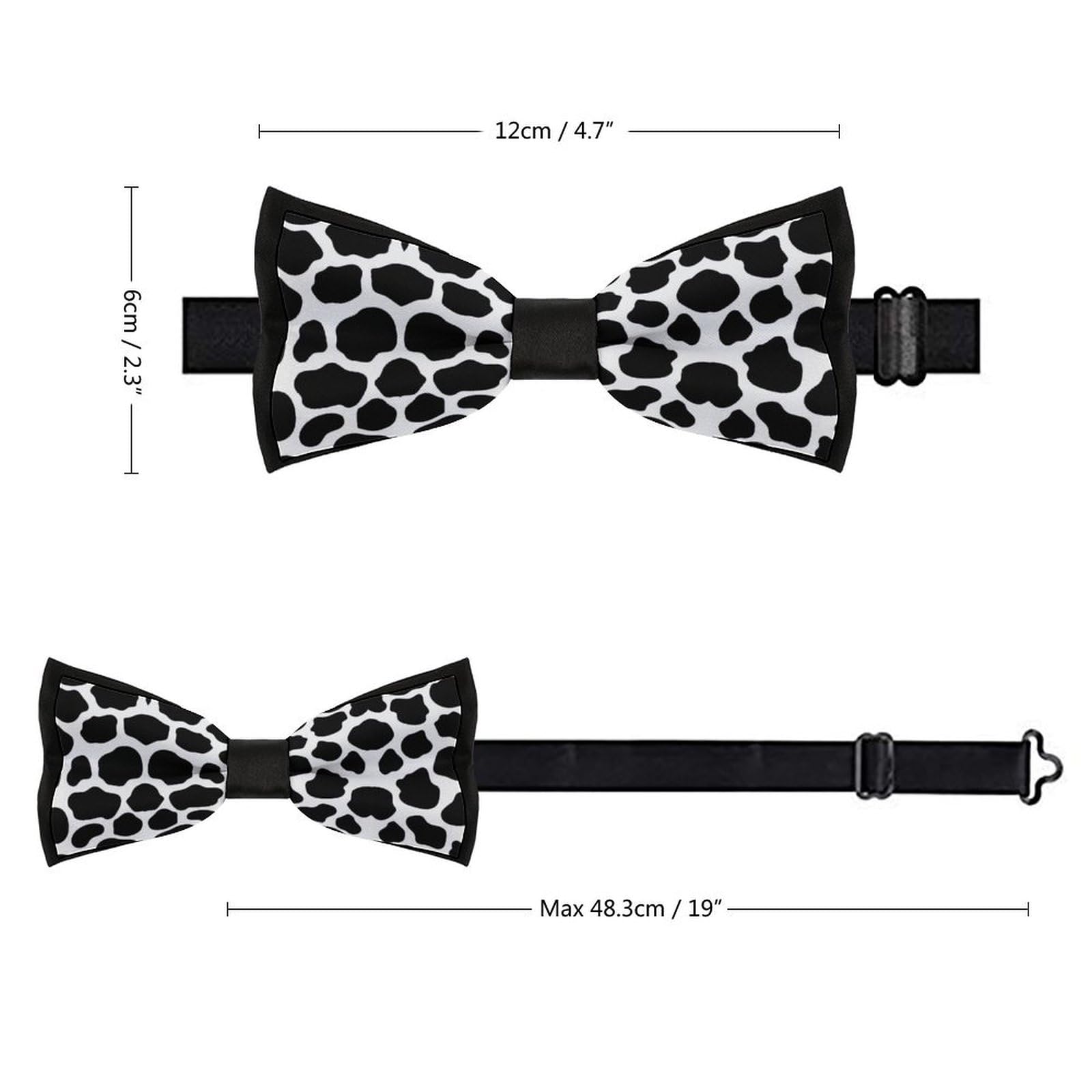 GoasNei Cow Print Bow Tie for Men Adjustable Necktie Funny Tie Neck Ties for Weddings Party