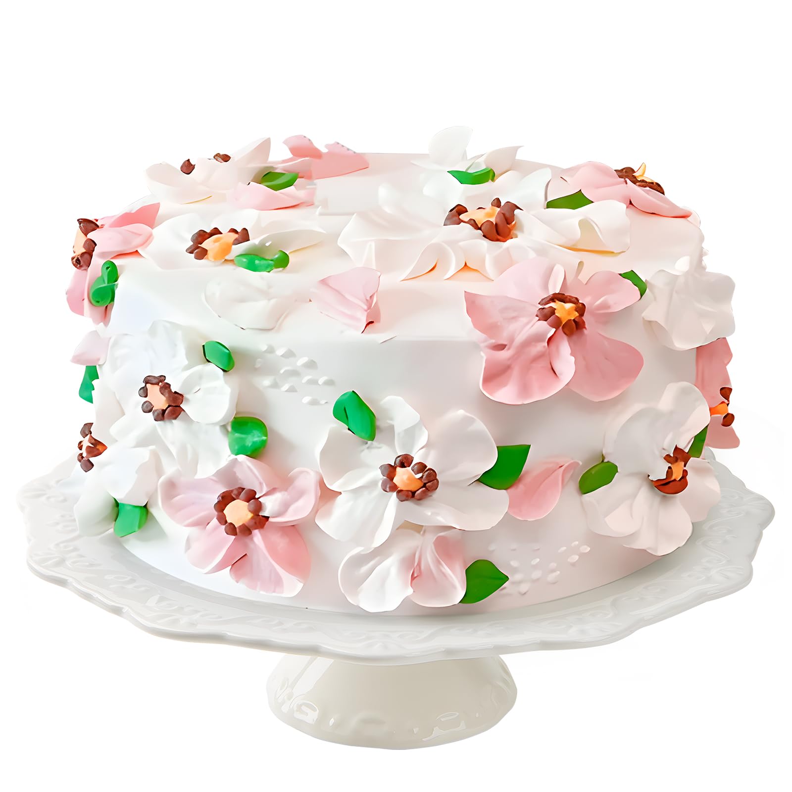 YBCPACK 10 Inch Round Ceramic Cake Stand, Decorative White Cupcake Stand, Floral Embossed Porcelain Dessert Stands for Afternoon Tea, Wedding, Birthday Party, Baby Shower โ image 1