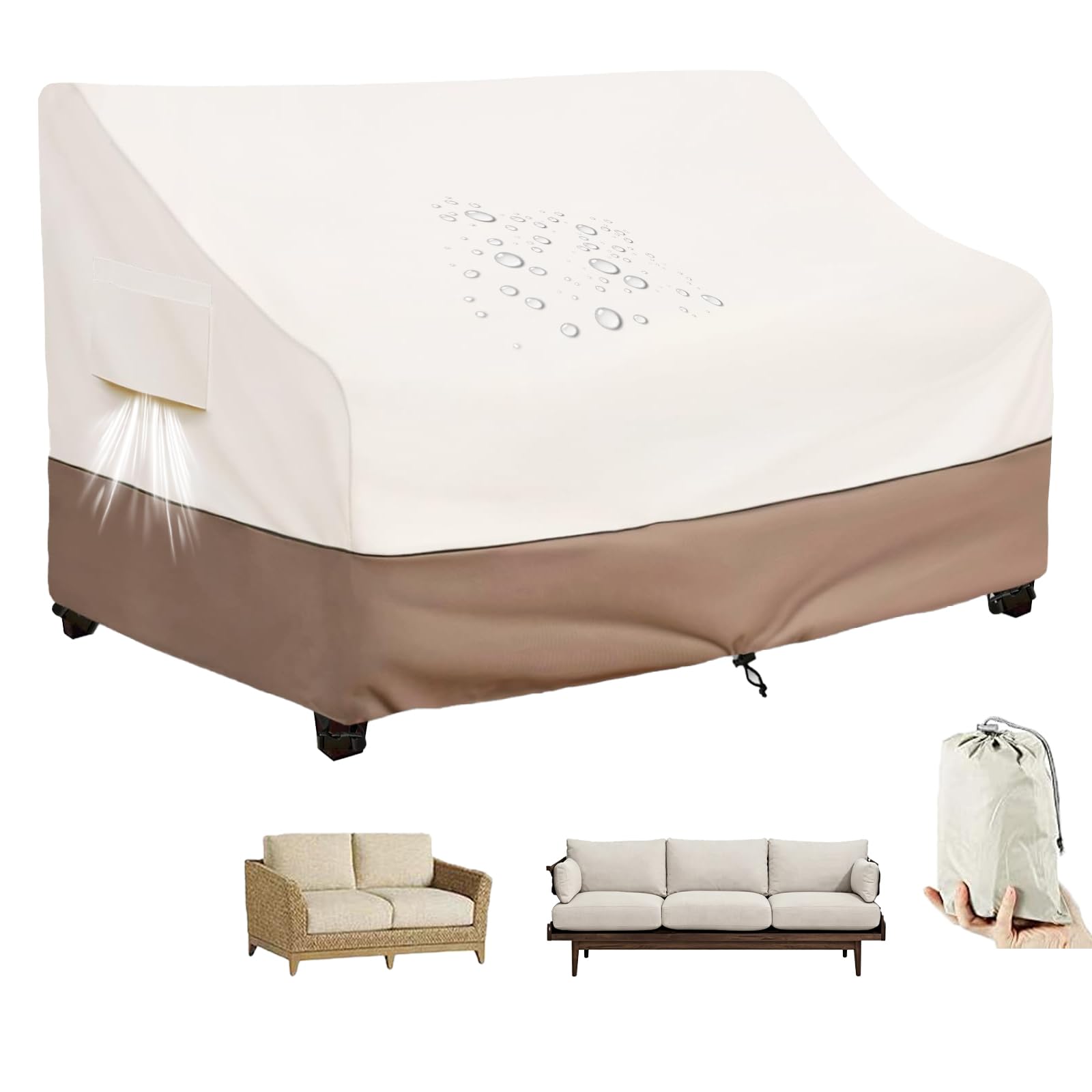 Funda Impermeable para Sofá de Exterior,Fundas Muebles Banco Sofa de Palets Asientos Jardin Exterior 2/3/4 Plazas,Tela Cubierta Sofa 210D Oxford Resistente al Viento y Polvo,Beige&Coffee,147x81x78cm