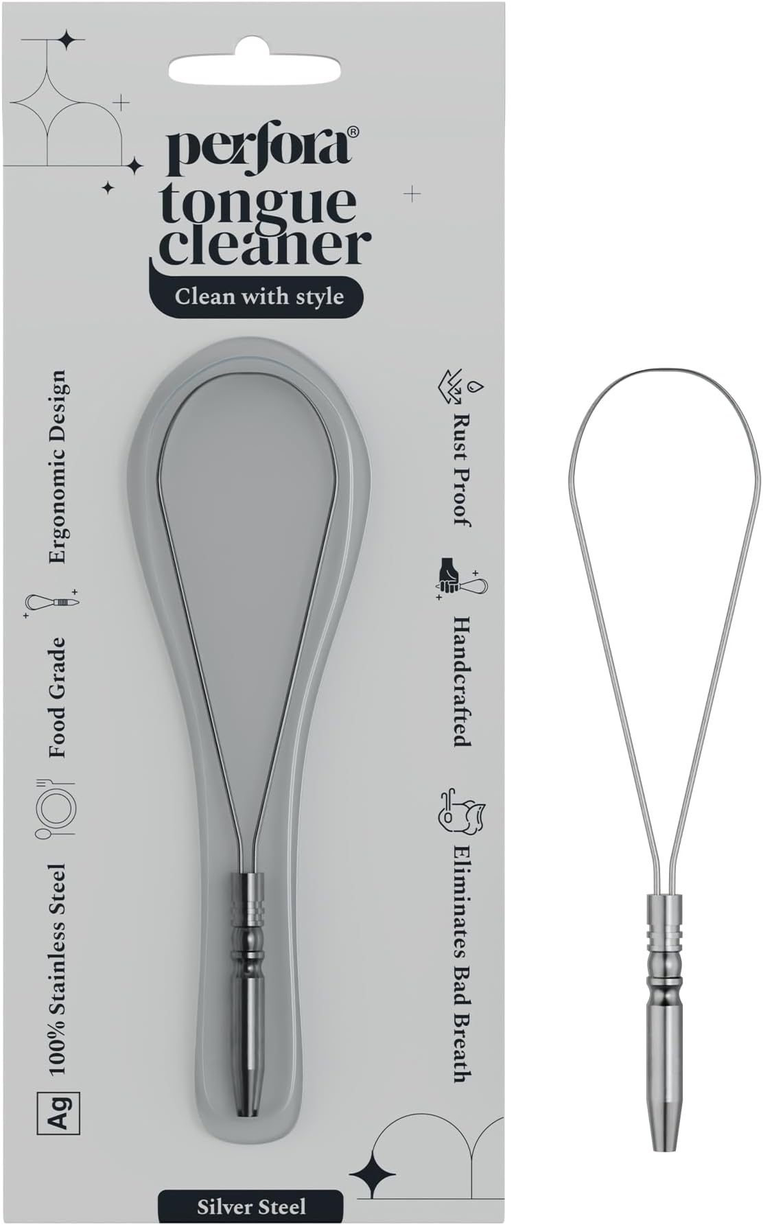 Perfora Silver Steel Tongue Cleaner For Men And Women | For Fresh Breath, Improved Taste Sense & Bacteria Removal