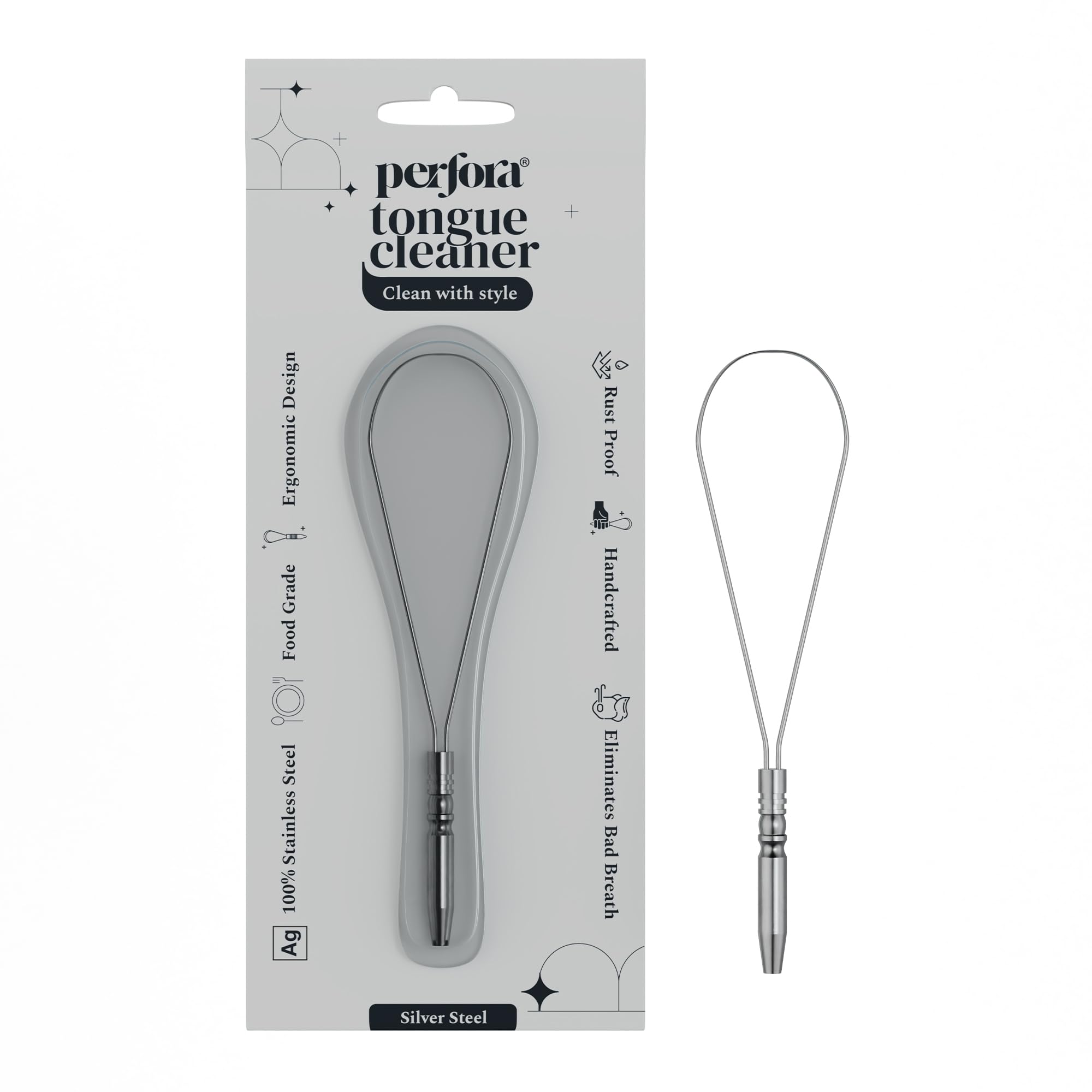 Perfora Silver Steel Tongue Cleaner For Men And Women | For Fresh Breath, Improved Taste Sense & Bacteria Removal