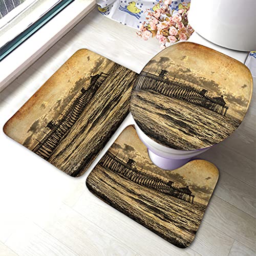 FJAUOQ California Sunset Badezimmer Anti-Rutsch-Pad Pier Imperial Beach 3-teiliges...