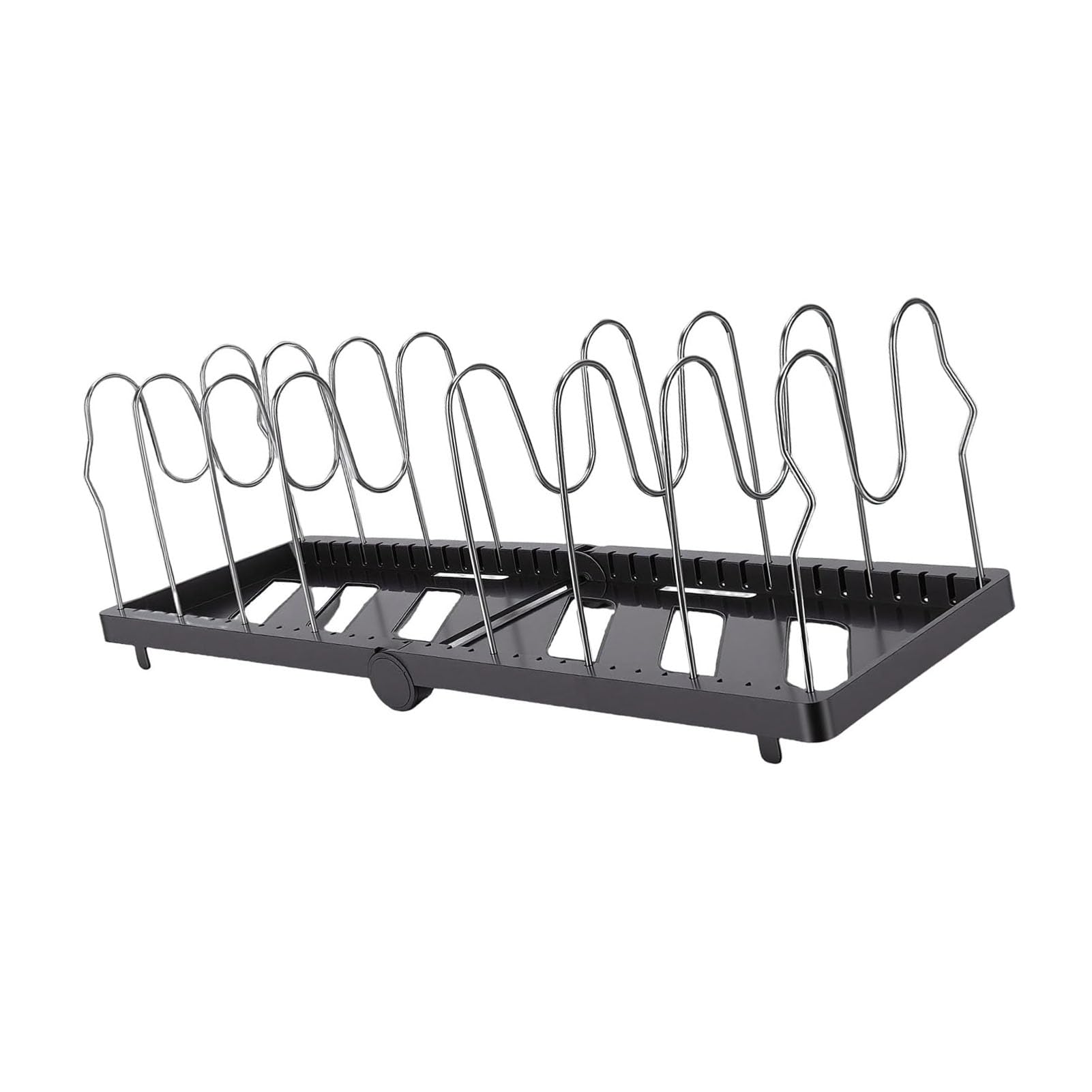 banapoy Organizador de Ollas y Sartenes Debajo del Gabinete, Estante Plegable para Almacenamiento de Ollas y Sartenes con 8 Divisores Ajustables de Acero Inoxidable, Estante para Tapas de para (BLACK)