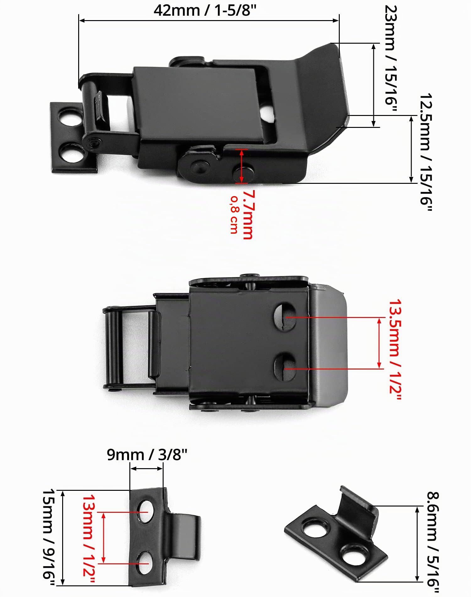 QWORK® 4 Pezzi Chiusura a Leva in Acciaio Inossidabile con Viti, Fermaglio a Molla in Acciaio Inossidabile per Cassettiera Scatola - Nero