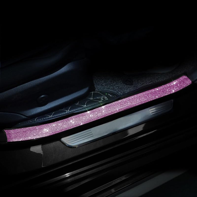 Protetor de Soleira para Carro com Strass em ABS EOHMAK Rosa, 7 x 60 cm, Kit com 2 peças