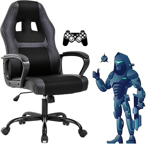 Silla ergonómica para videojuegos, oficina, piel sintética, videojuegos, computadora ajustable con soporte lumbar, reposabrazos giratorio, trabajo,
