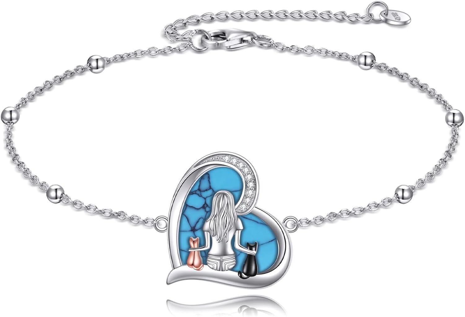 YFN Cat Bracelets S925 Sterling Silver Adjustable Animal Bracelet Jewelry Gifts for Women 7"+2".