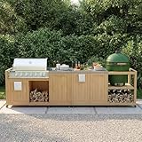 Girarvs Outdoor Grill Table Set for 28'/36' Blackstone & Large Big Green Egg, Modular Outdoor Kitchen Set with 304 Stainless Steel Station & Removable Top, Solid Wood Prep Island with Cabinets（Wood）