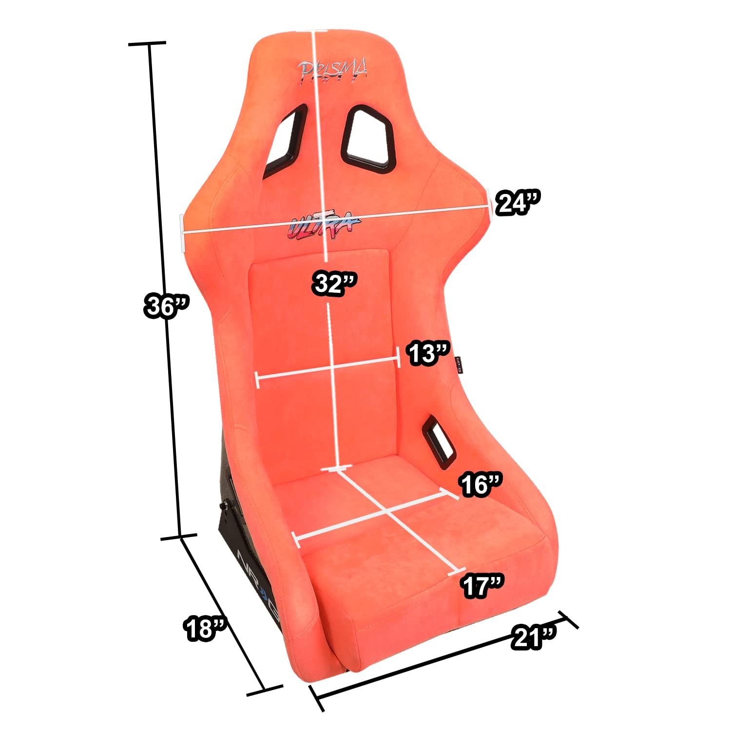 NRG Innovations NRG-FRP-302PH-ULTRA Prisma Asiento de carreras con respaldo fijo con soporte de montaje inferior, asiento de color melocotón/respaldo de copos dorados