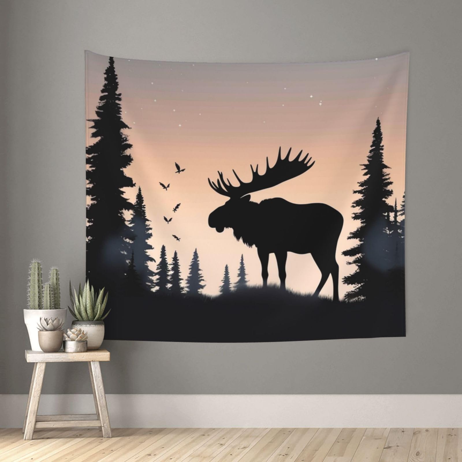 FodPand Moose Mountain Pine Tree Tapestry for Bedroom Aesthetic, Wall Hanging Tapestries Art Decor Backdrop Wall Tapestry for Dorm Living Room Funny Poster Party Banner Background 51" X 60"