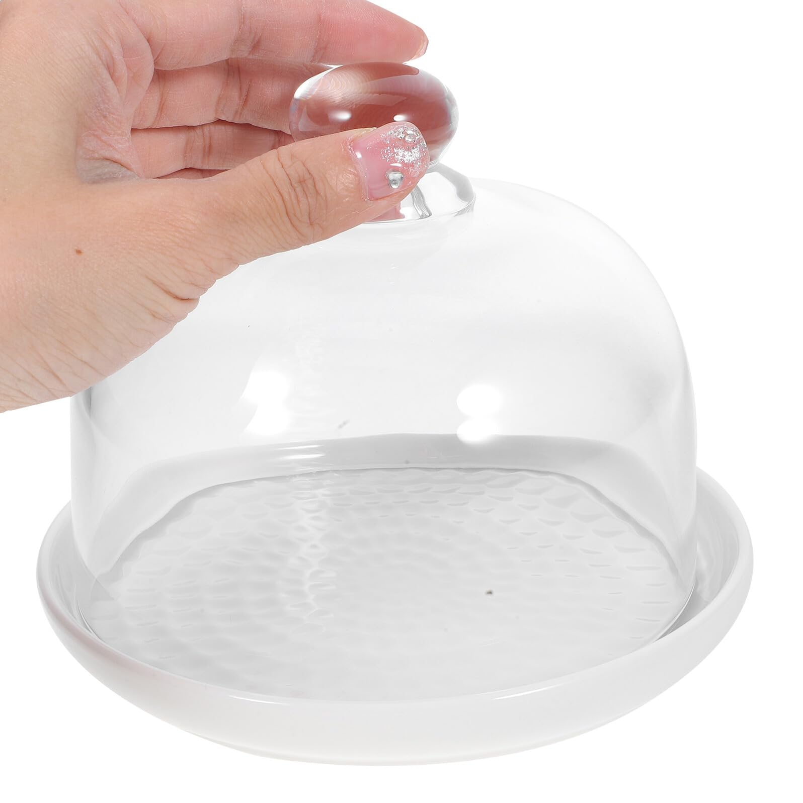 Plato de Cerámica para Tartas 1 Juego Blanco Circular con Tapa | Vidrio y Asa Plana, 1 Set, Mesa y Cocina, Protección de Alimentos y Cierre Ajustado