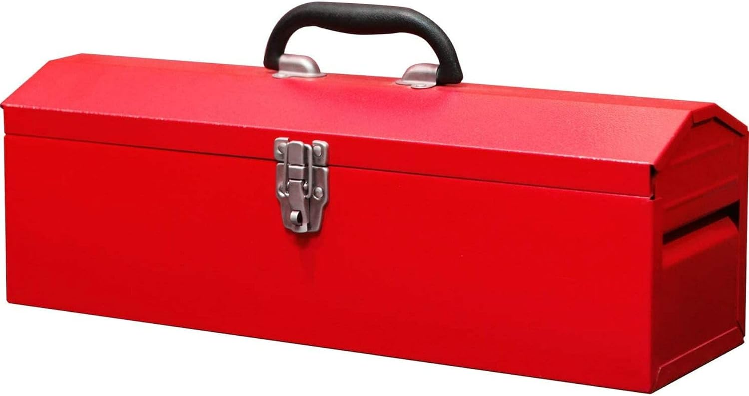 Portable Steel Tool Box with Removable Storage Tray Red