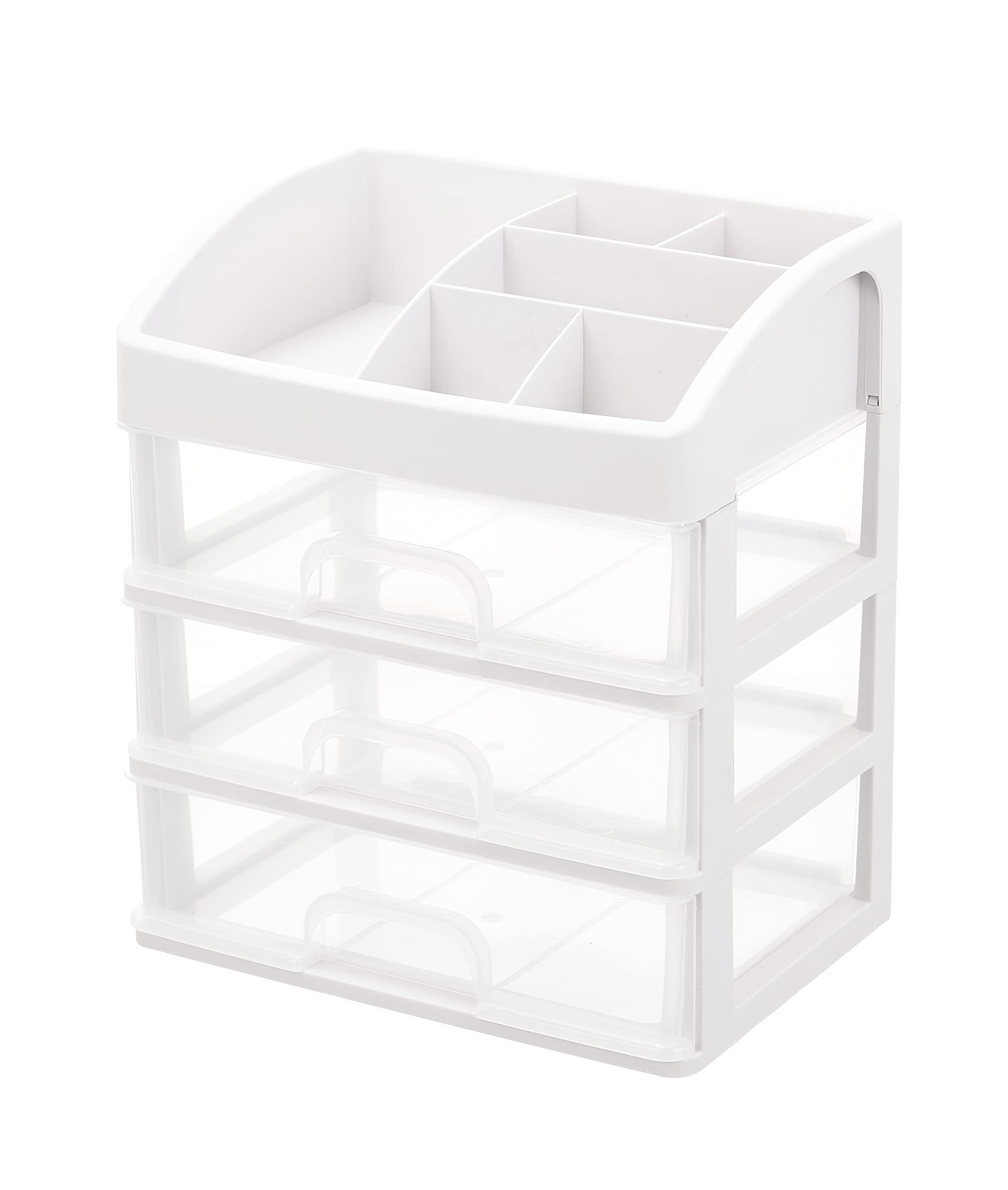 ZJTMakeup Organiser, Cosmetic Storage with Drawers, Makeup Holder for Lipstick Jewellery Skincare Cosmetics Organisers, Plastic Organizer Desktop Countertop Bathroom 23.5x17x27CM
