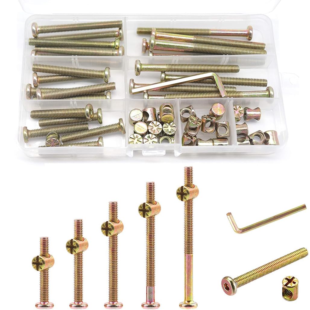 Goodern 25-Piece Set of Crib Screws Replacement Set with Wrenche,M6 Hardware Replacement Kit,M6x40mm/50mm/60mm/70mm/80mm Hex Drive Socket Cap Barrel Nuts Assortment Kit for Beds Chairs Furniture