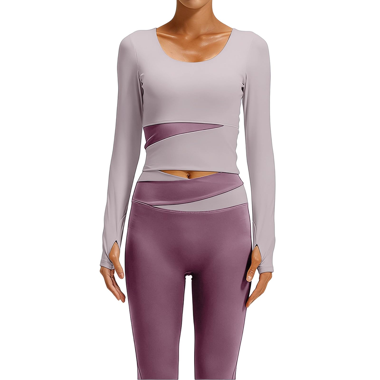 T-shirt de sport à manches longues pour femme avec trou pour le pouce - Coupe ajustée - Extensible - Pull de compression - Vêtements de sport pour la gym, le yoga, l'exercice, la course à pied