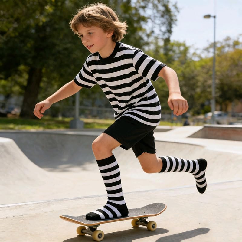 Long Socks Kids Girls Knee High Leg Warmer Striped Size 6-10 - Image 2