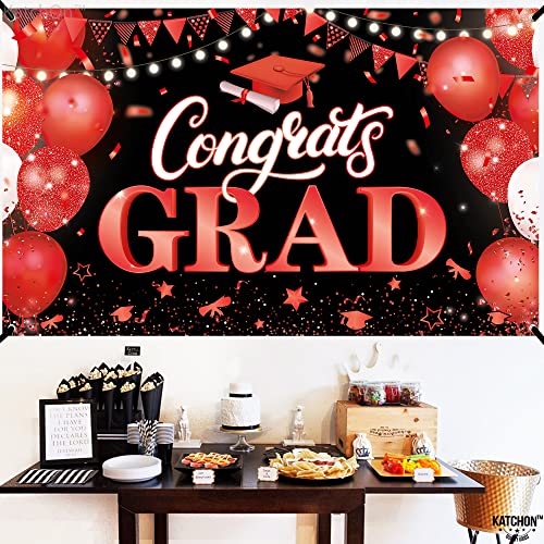 Image of KatchOn, XtraLarge Congrats Grad Banner - 72x44 Inch, Congratulations Banner | Grad Class of 2026 for Red and Black Graduation Decorations 2026 Grad Party Decorations Graduation Backdrop
