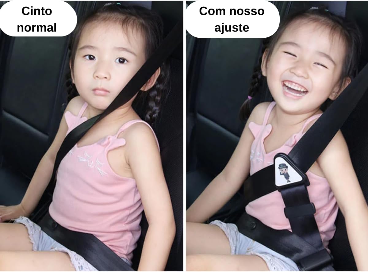 Ajustador de Cinto de Segurança Infantil Premium Regulagem Confortável Protetor de Pescoço e Ombro Universal Preto Passeio Viagem Ajustador de Cinto de Segurança Infantil Premium Regulagem Confortável Protetor de Pescoço e Ombro Universal Preto Passeio Viagem