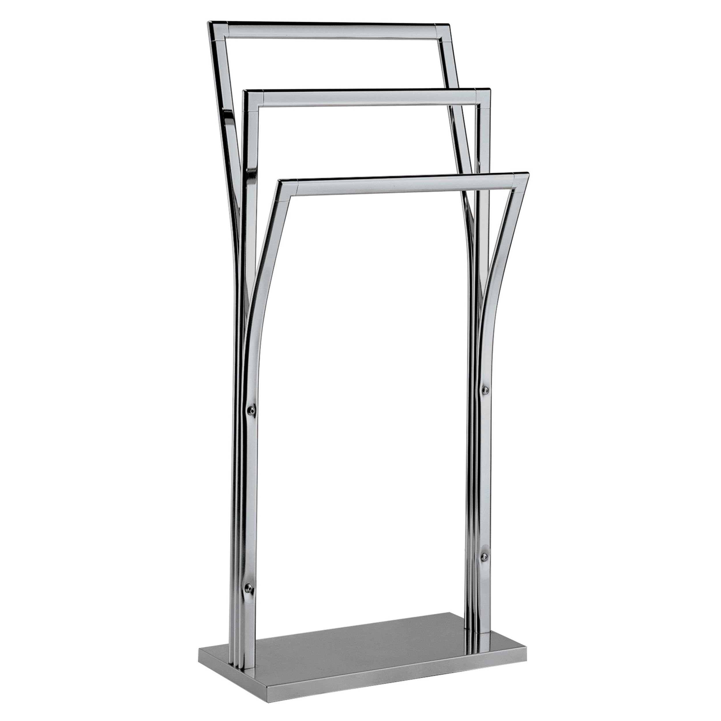 MSV - Porte Serviettes sur Pied 3 Barres en Acier Chromé - Étendoir à Serviettes de Salle de Bain Design Chic & Contemporain - Support de Rangement Métal Argenté - Gain de Place - 41x18,5x87cm