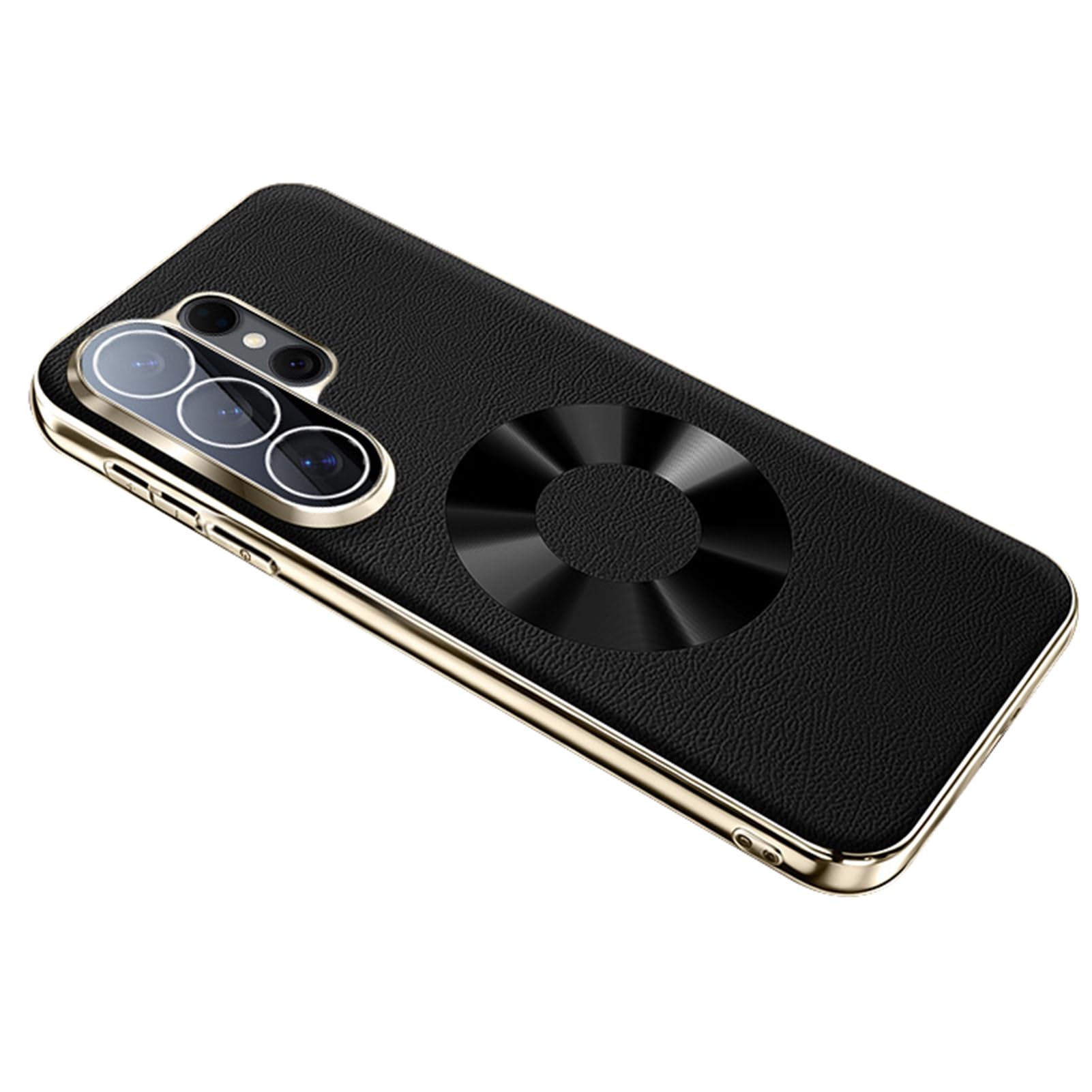 Per Samsung Galaxy S26 Ultra Custodia Magnetica, Litchi, Bordo Oro | Cover business sottile con placcatura. Carica wireless, antishock, protezione lente totale(Black)