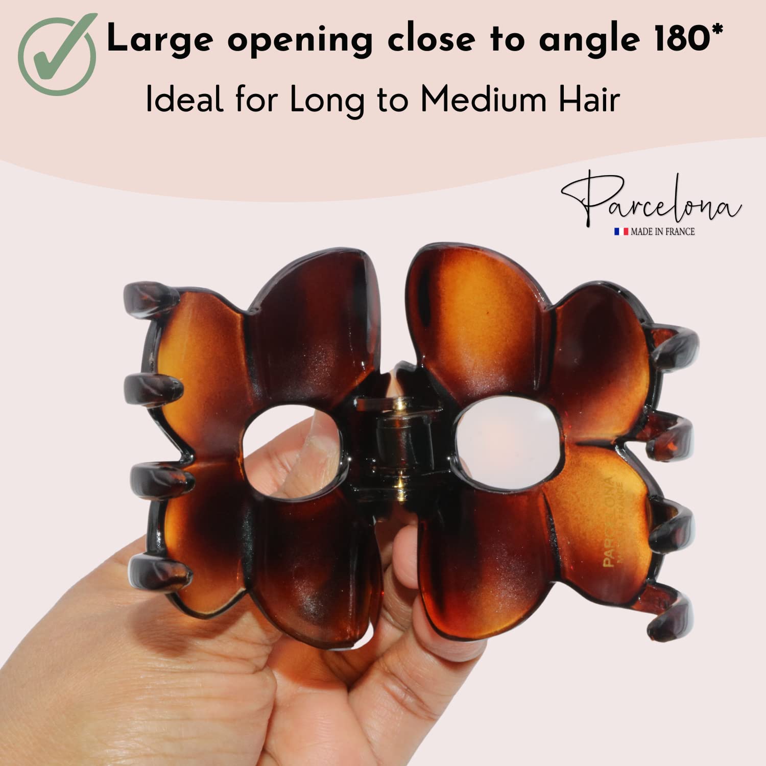Parcelona French Big Flower 2 3/4" Celluloid French Hair Clip No Slip Grip Covered Spring Hair Jaw Claw Clips Durable Styling Women Hair Accessories, Made in France (Tortoise Shell) - Image 3