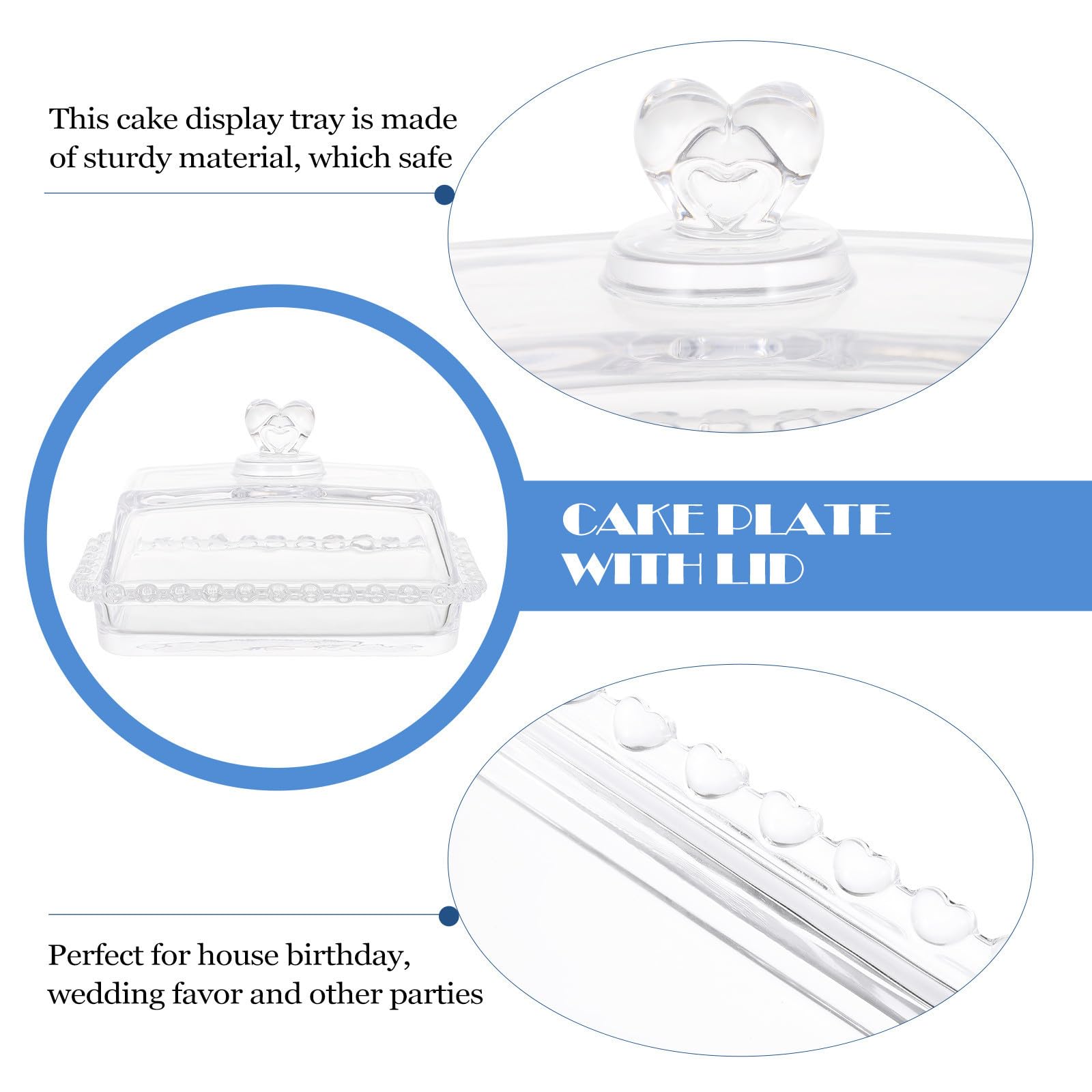 USHOBE Bandeja para Tartas con Tapa de Vidrio Cuadrada, Soporte para Exhibición de Postres y Snacks, Contenedor con Textura Firme para Repostería en Bodas y Fiestas