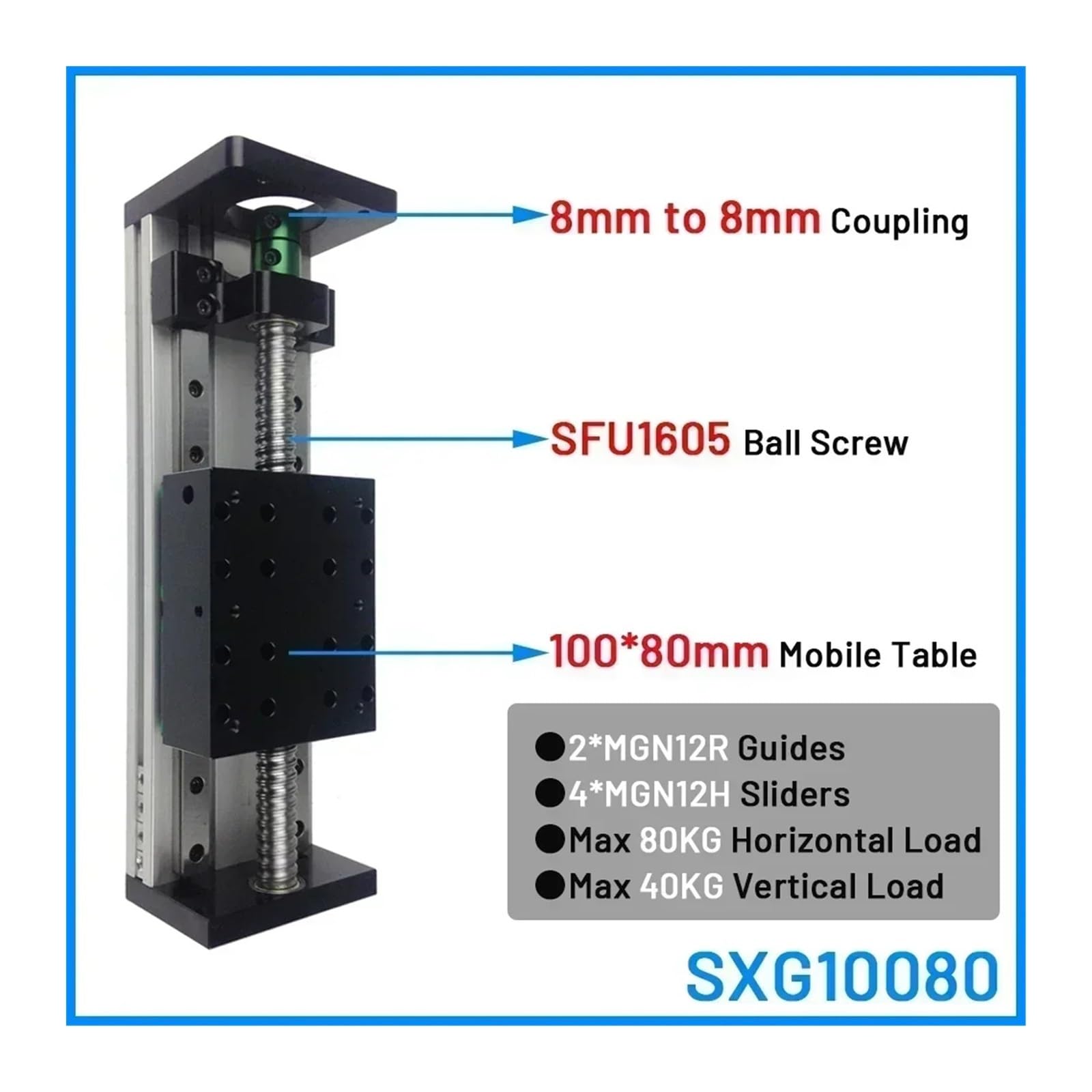 Attuatore lineare, Tavolo Scorrevole A Doppia Guida Da 80 Mm Asse XYZ Con Lineare A Ricircolo Di Sfere CNC SFU 1204/1605/1610 Carico Kg 4 Cursori(SFU1605 100x80 table,900mm)
