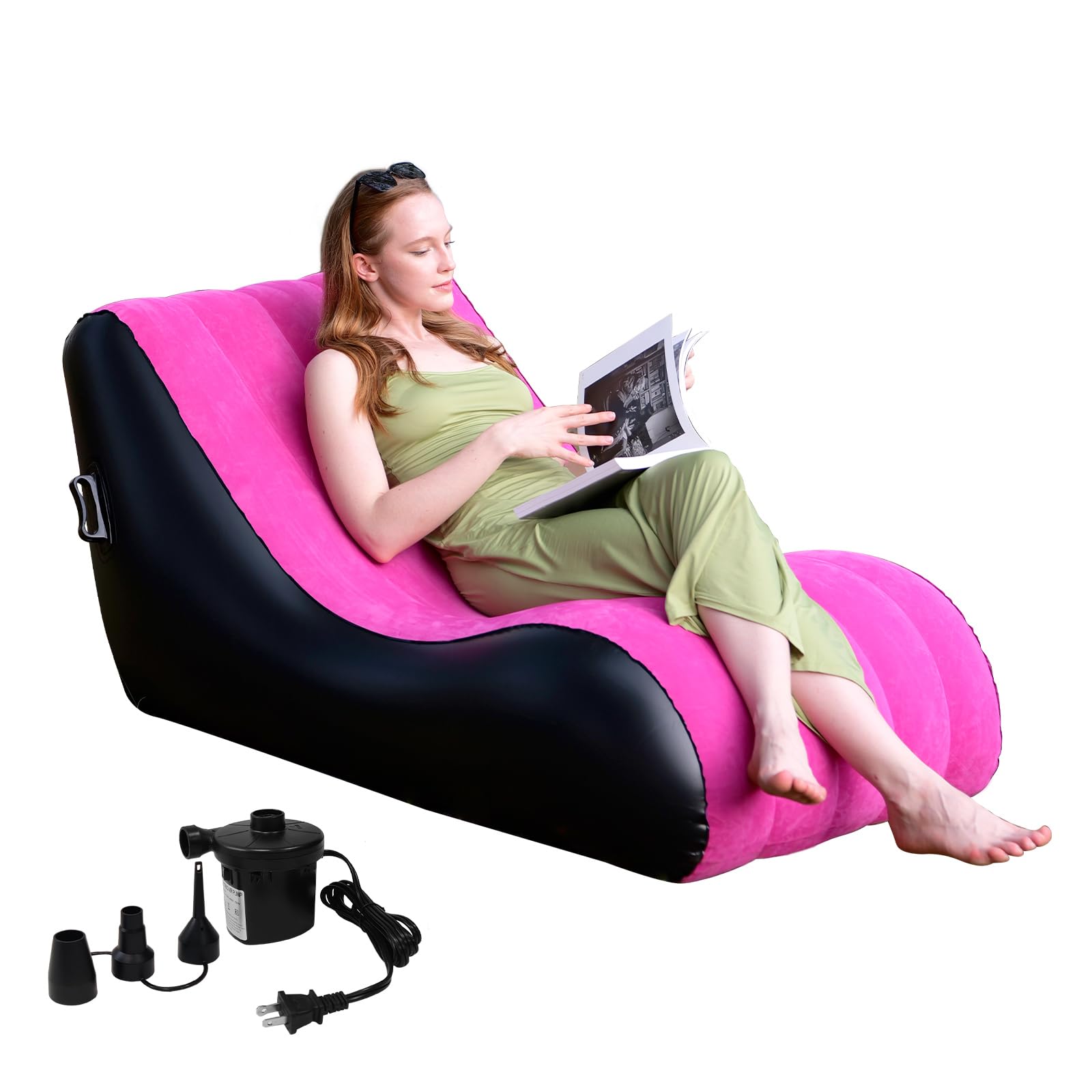 TC LAMROBAM Chaise Lounger Inflatable Sofa Air Chair Portable Leisure Lounger S-Shaped with Air Pump for Indoor Living Room Bedroom, Outdoor Folding
