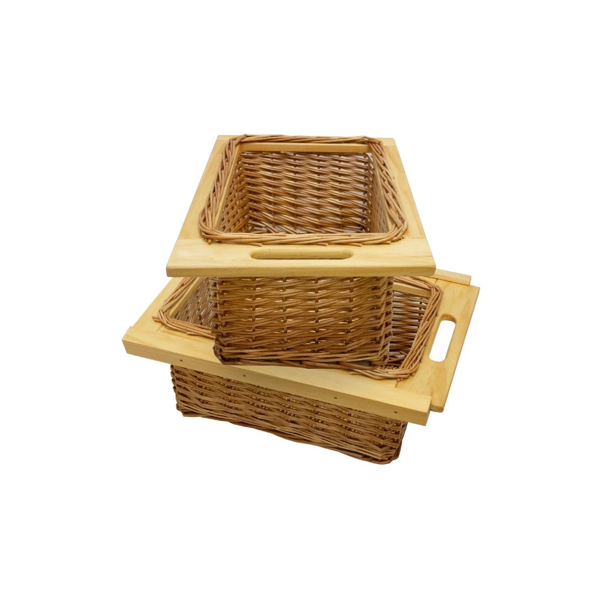 Cestelli Estraibili in Vimini per Cucina Cassetti Organizzazione Credenza Cesto in Vimini con Telaio e Binari in Legno di Faggio per Dispensa da 50cm Organizza Unità 50 cm con Viti GRATIS - 2 Cesti