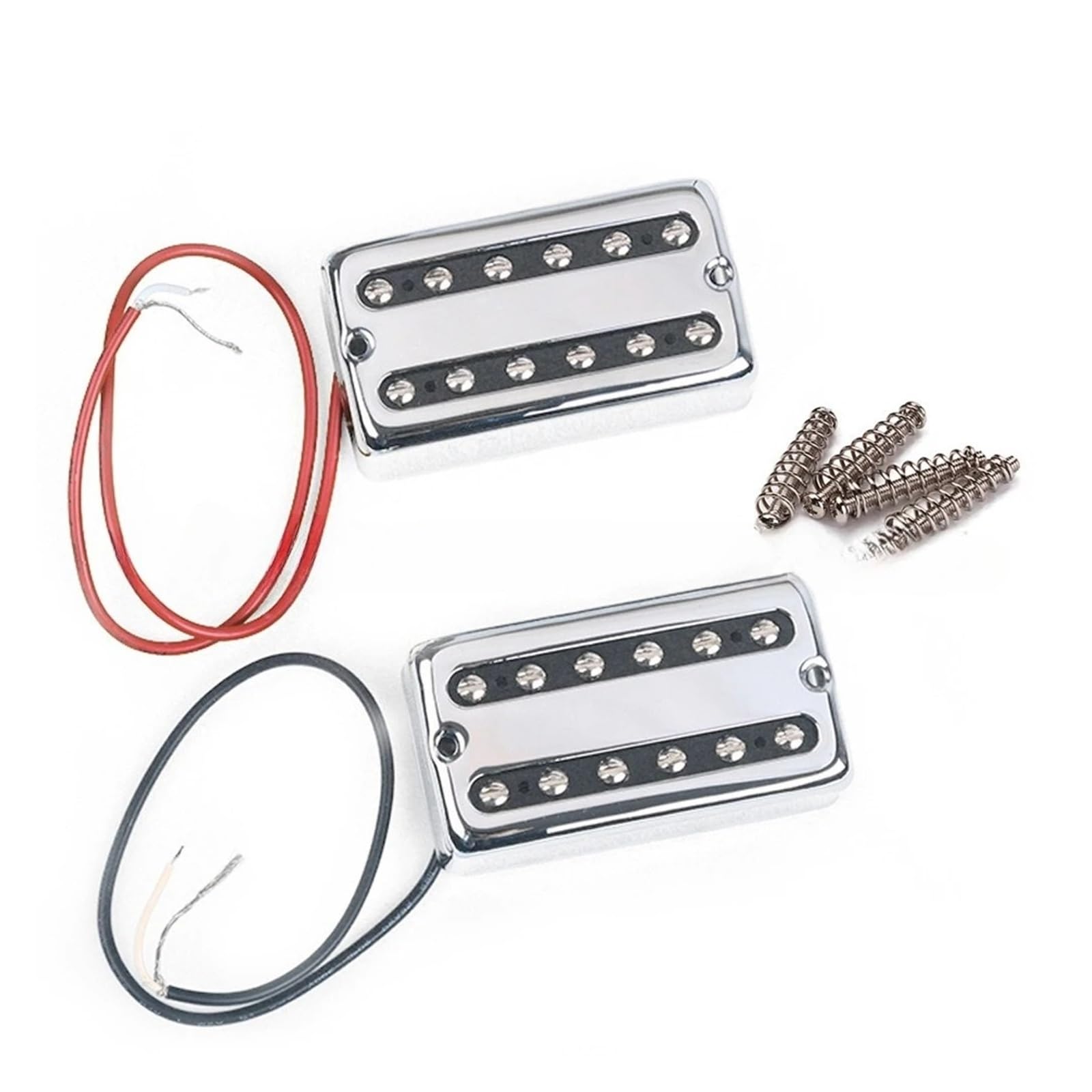 Set doppio pickup for chitarra color cromo con teste a vite. Due set for confezione.