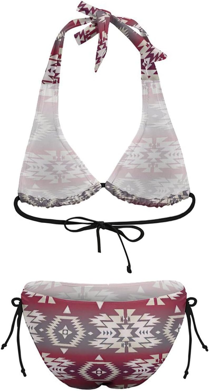 Women's Western Aztec Bikini Set Two Piece Halter String Tie Side Triangle Swimsuits