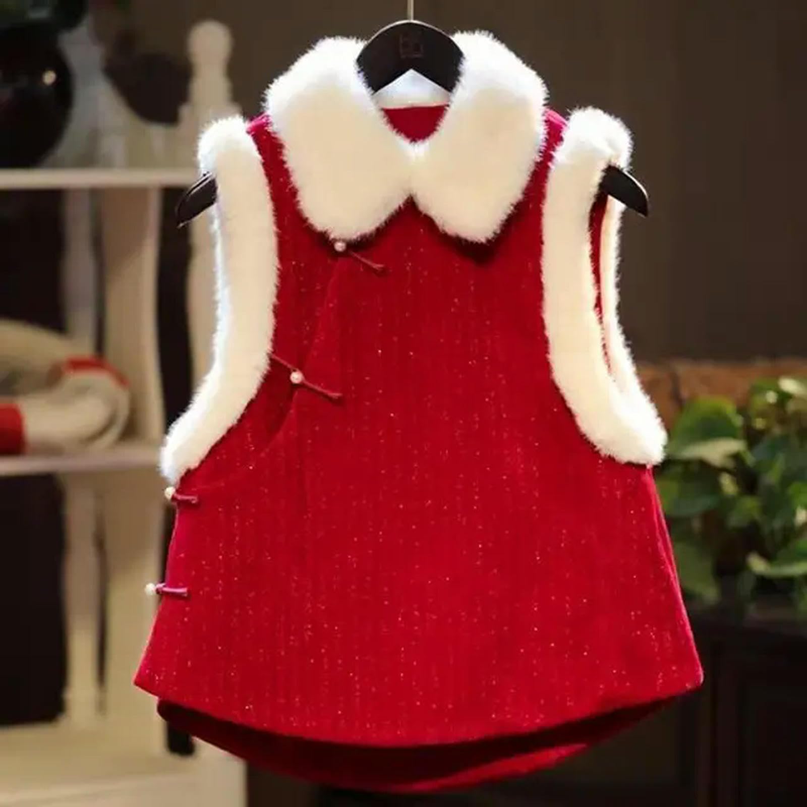 JIMINISO Oriental Red Lapel Plate Buckle Plush Slim Tang Suit Vest Women Chinese Style Cheongsam Vest