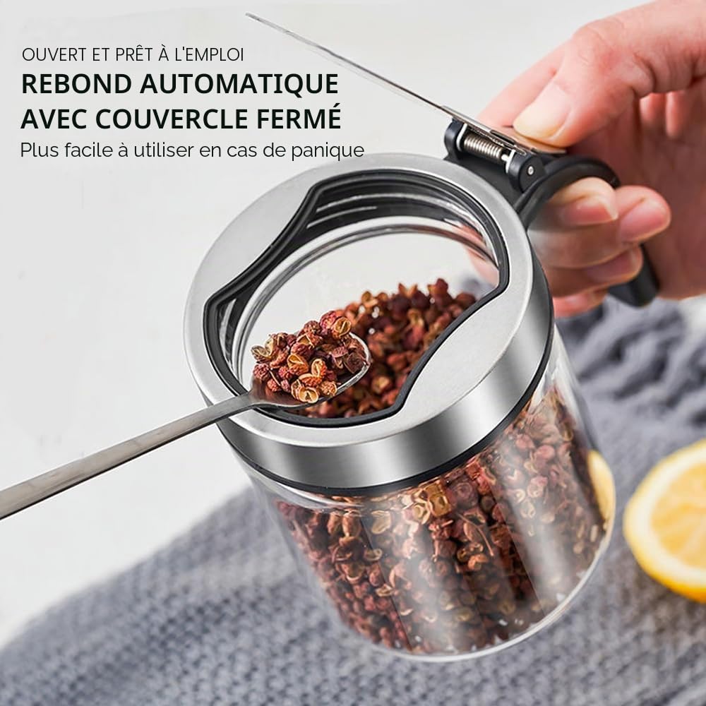 Lot de 4 pots à épices rotatifs avec couvercle et cuillère - Avec compartiment rotatif à 360° - Pour la cuisine