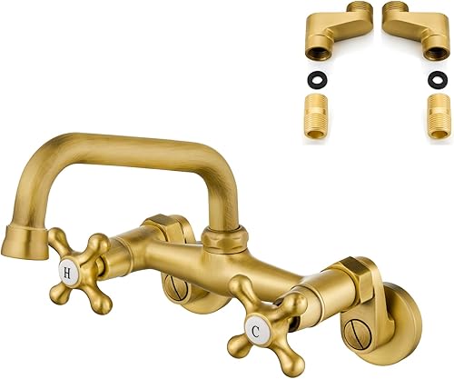 Miniatura 17 de Airuida Grifo de cocina de níquel cepillado para montaje en pared, boquilla de 8 pulgadas, montaje en pared, grifo de fregadero de lavandería