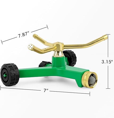Miniatura 7 de RESTMO - Aspersor de metal de 3 brazos con base de rueda, sistema de rociador giratorio automático de 360 grados para plantas de jardín, cama de