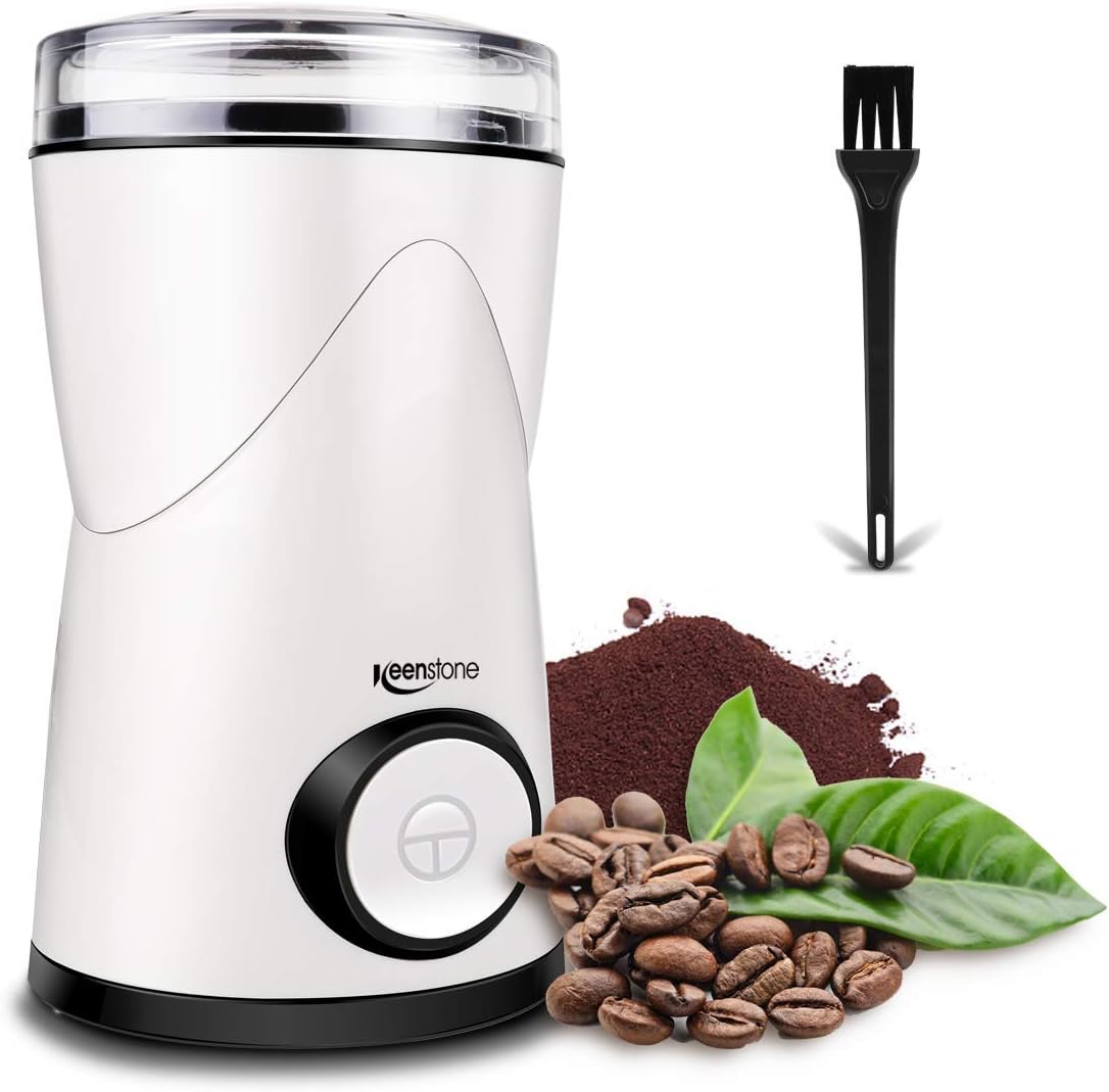 Coffee Grinder with Brush, Keenstone Stainless Steel Electric Coffee Bean Grinder Mill Grinder with Noiseless Motor One Touch Design Home and Office Portable Use, Also for Spices, Pepper, Herbs, Nuts