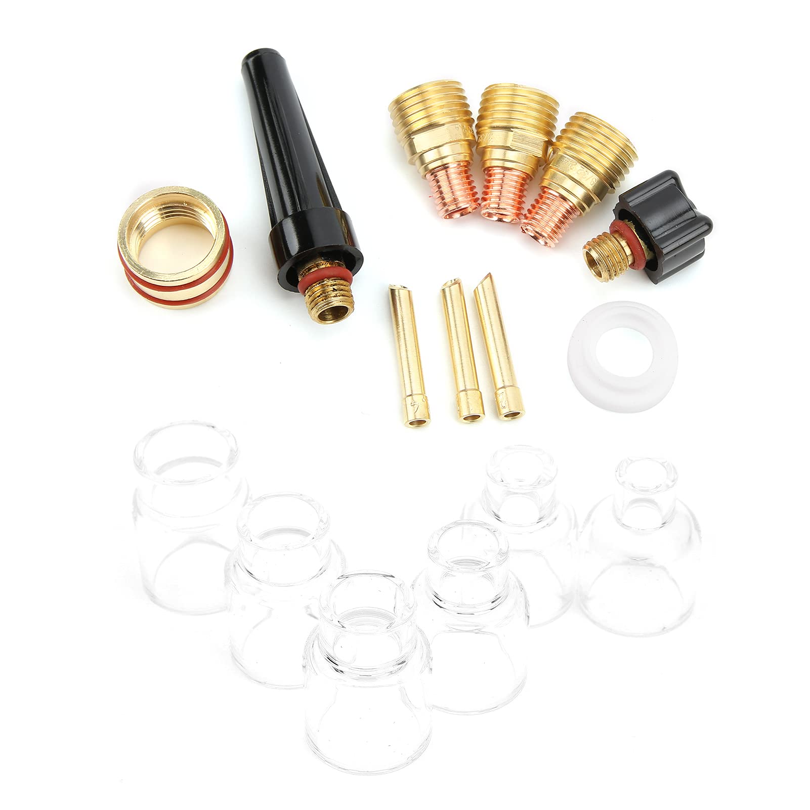 Focket Kit Accessori Torcia Saldatura, 14pcs Ugello in Vetro, Pinza | Ugello per tazza di vetro con morsetto in tungsteno, tazza per ugello per elettrodo, materiali di consumo per torcia per