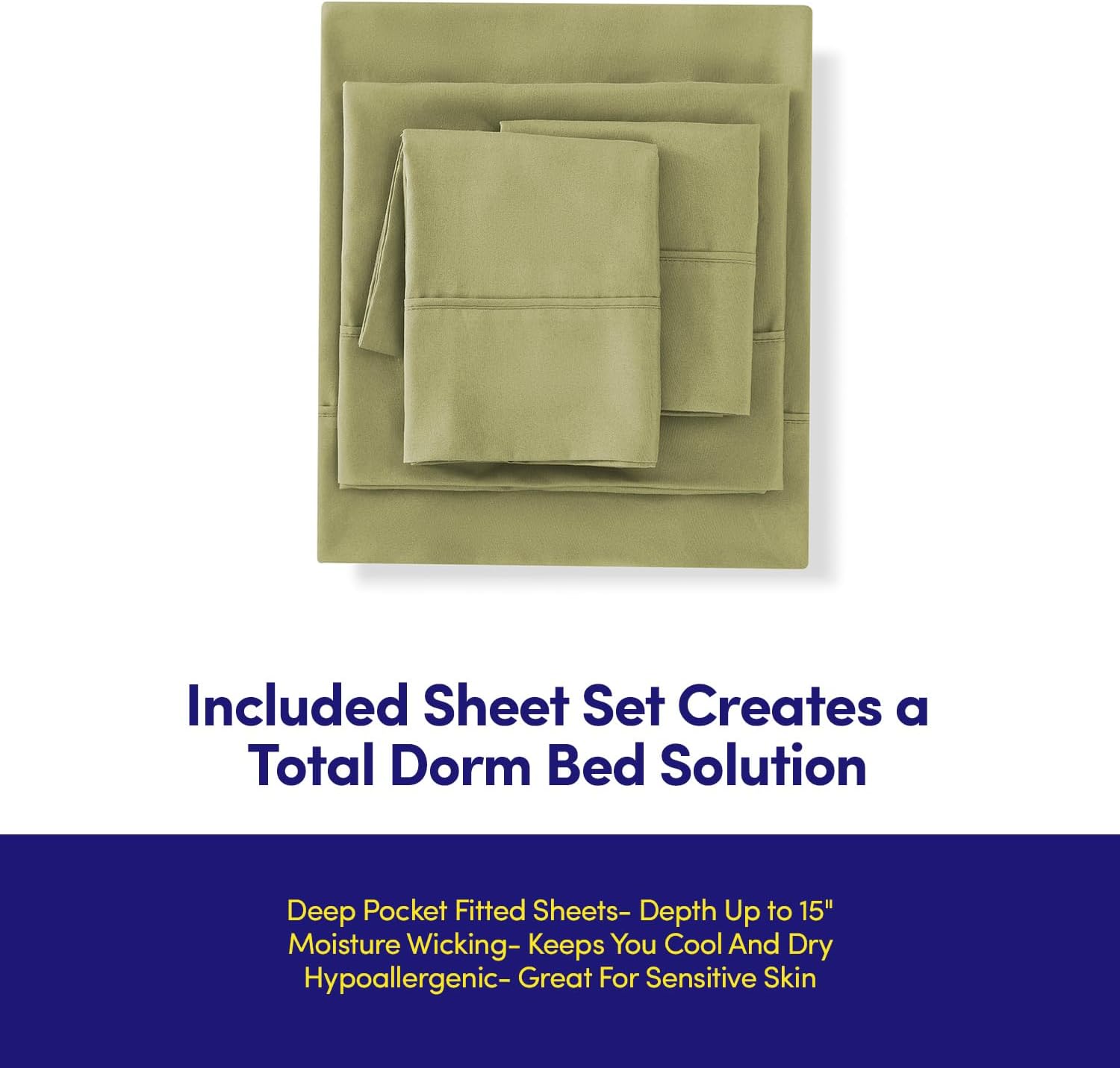 Dorm Room Essentials College Bedding Comforter Set 7 Piece Full Size Bed in a Bag for College Students Boys and Girls, Full, Sage Green