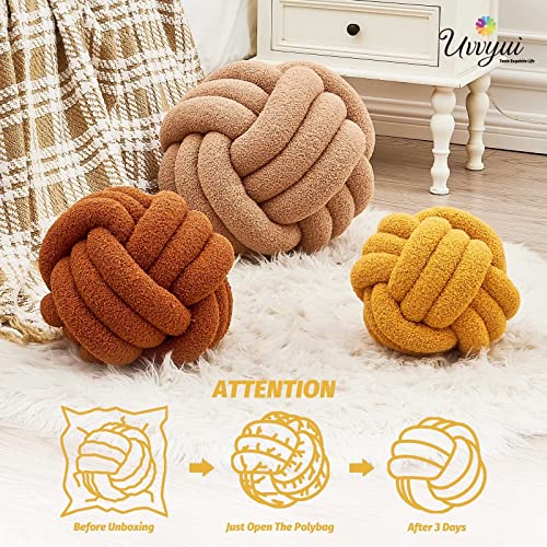 Image of Uvvyui Knot Pillow Ball, Soft Home Decorative Pillows, Round Throw Pillow, Handmade Knotted Plush Pillow, Round Boucle Pillow Cushion (14 Inches Dark Yellow)