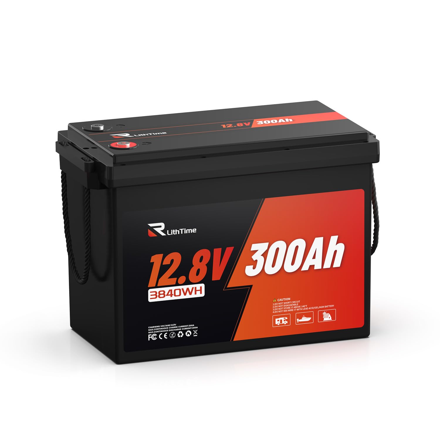 Batterie Lithium 12V 300Ah LiFePO4 avec 98% Efficacité, 3840Wh, BMS 200A, A-Grade Cellules, 4500-16000 Cycles, Poids Léger 28kg pour Camping-Car, Bateau, Système Solaire