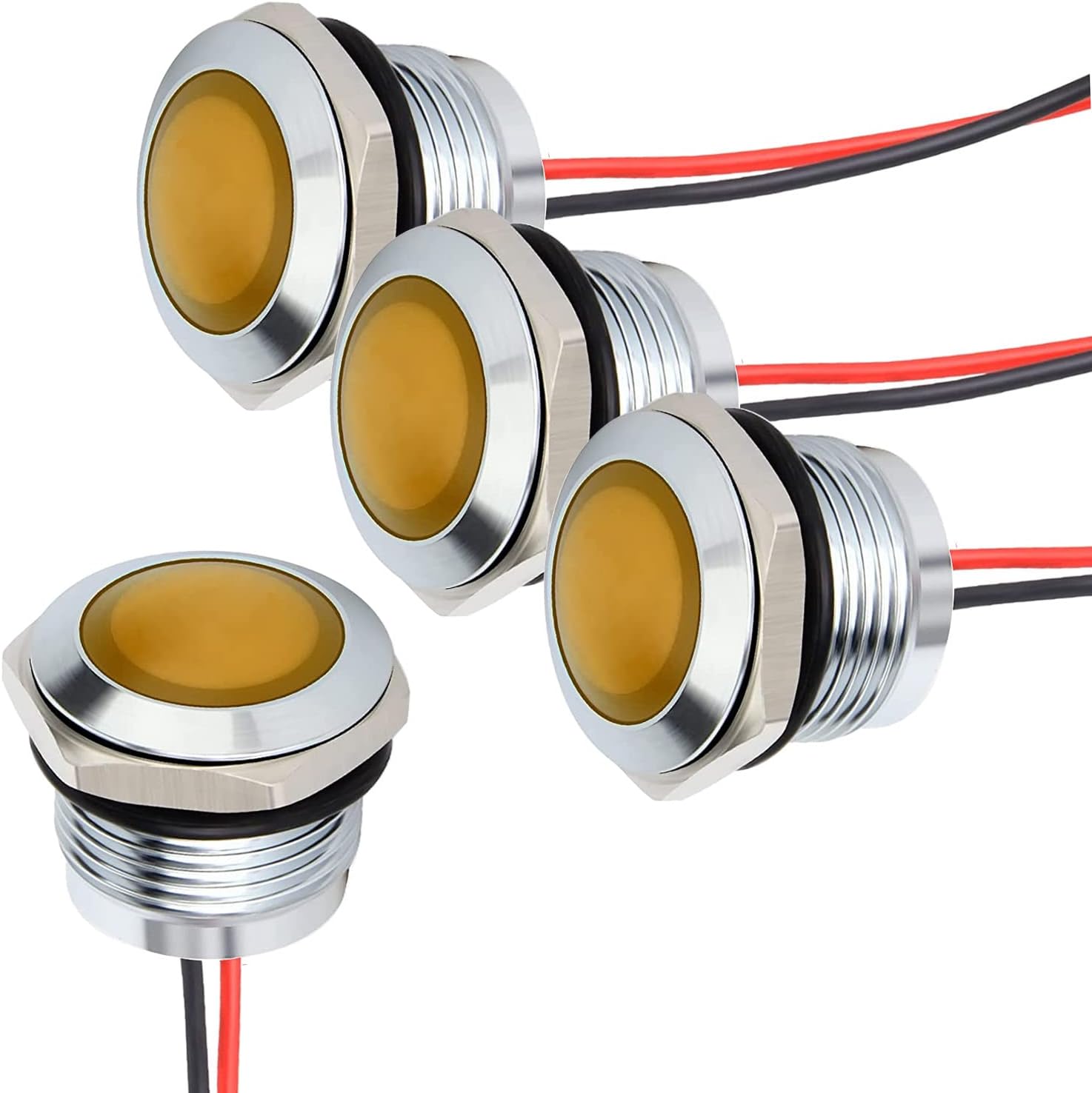 4pcs 110V-230V 20mA Vitality Saving Indicator Metallic Indicator Lamp Waterproof Sign Lamp Gap Measurement 16mm Yellow LED (Spherical Floor Head)